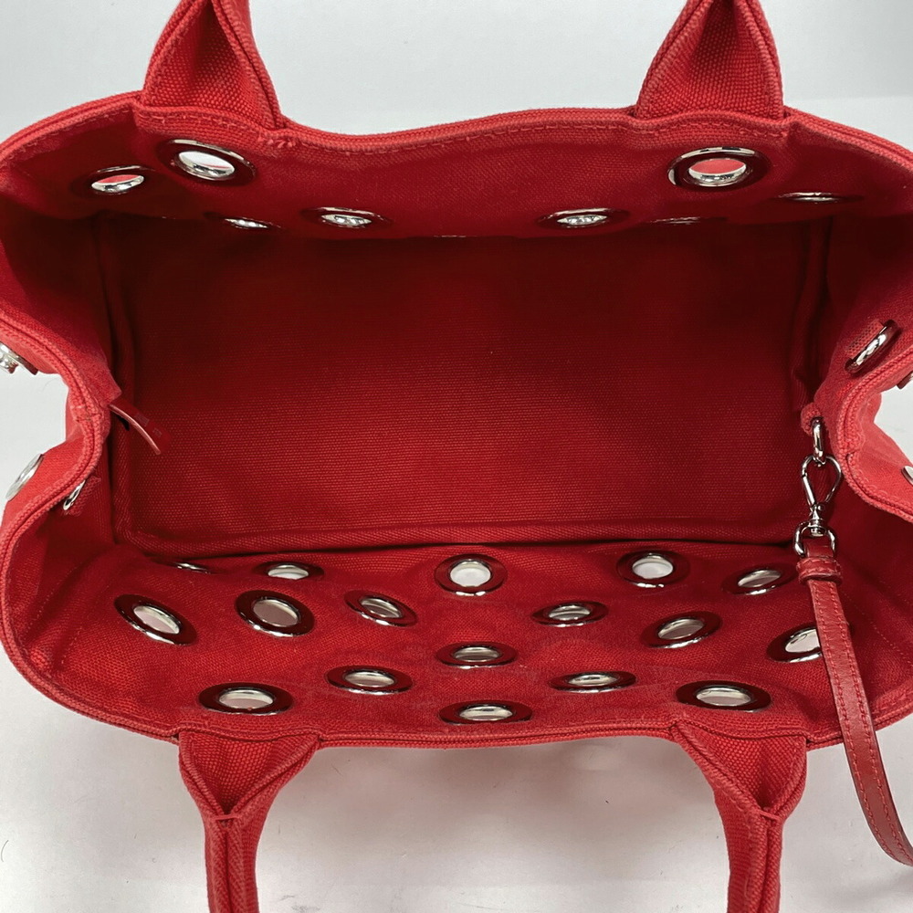 Prada Canapa Tote Shoulder Bag Perforated Canvas Red - Picture 7 of 7